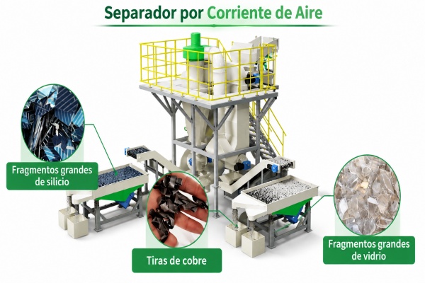 Separador neumático continuo para reciclaje de paneles solares